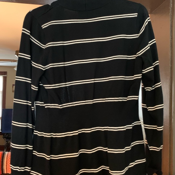 Anne Klein Petite Large Button Up Cardigan Black W/ white stripes - Picture 2 of 9